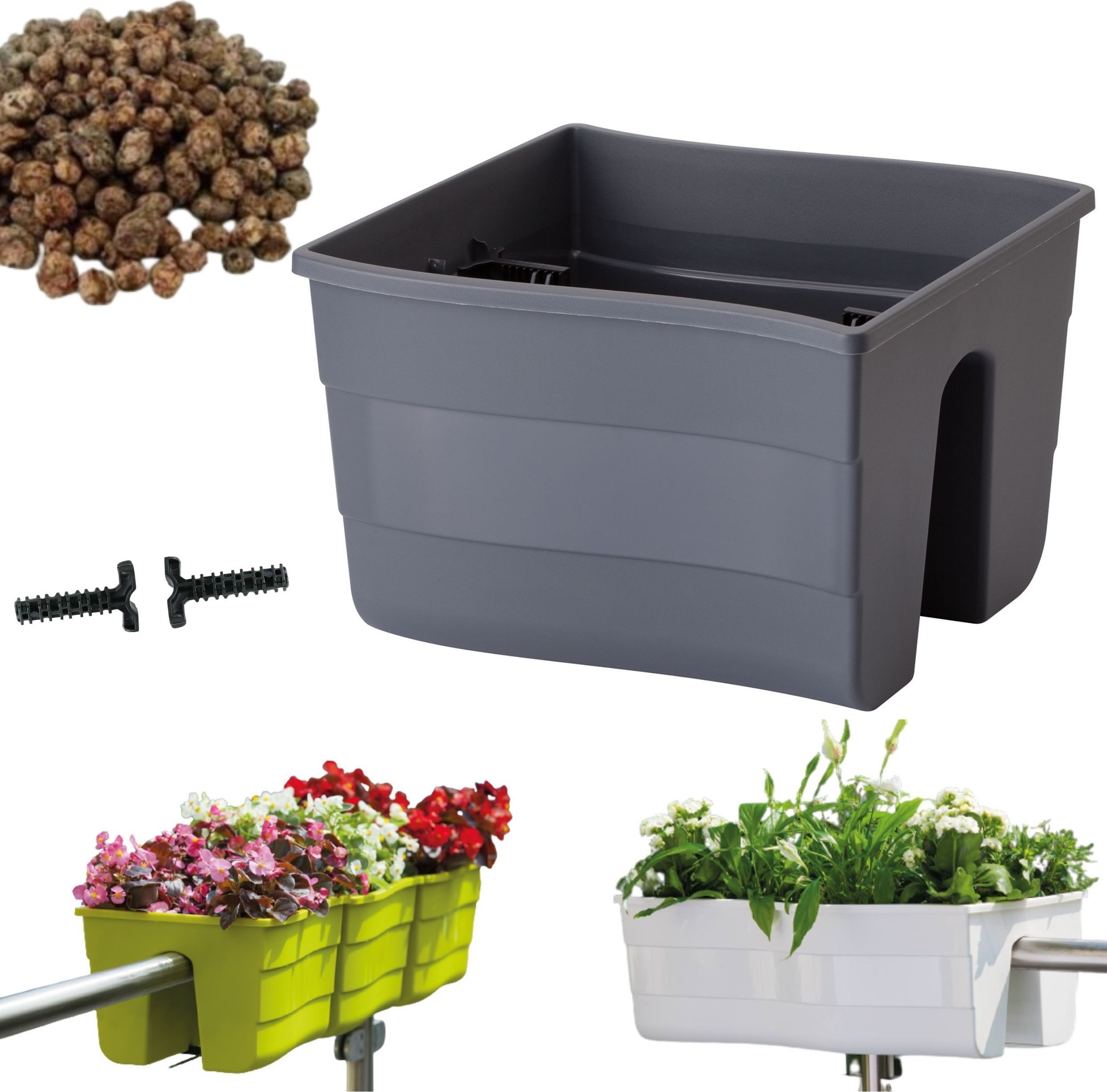 Form-Plastic Skrzynka na balustradę Wave 30, Doniczka balkonowa + keramzyt 1l