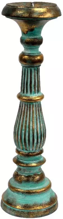 Świecznik drewniany Vintage - Turkusowy Duży