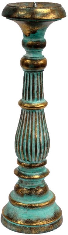 Świecznik drewniany Vintage - Turkusowy Duży