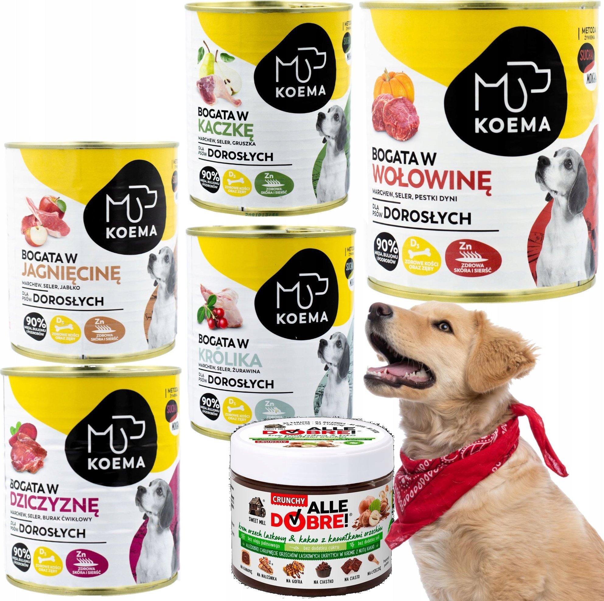 Koema Karma Mokra Psa 90%Mięsa Mix5Szt + Krem Orzechowy do smarowania gratis