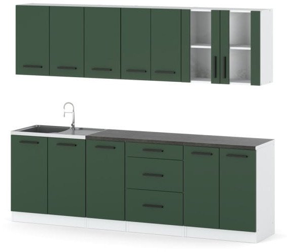 Meble Kuchenne Butelkowa Zieleń Remino 2.6m Zestaw Mebli Kuchennych Pojemny