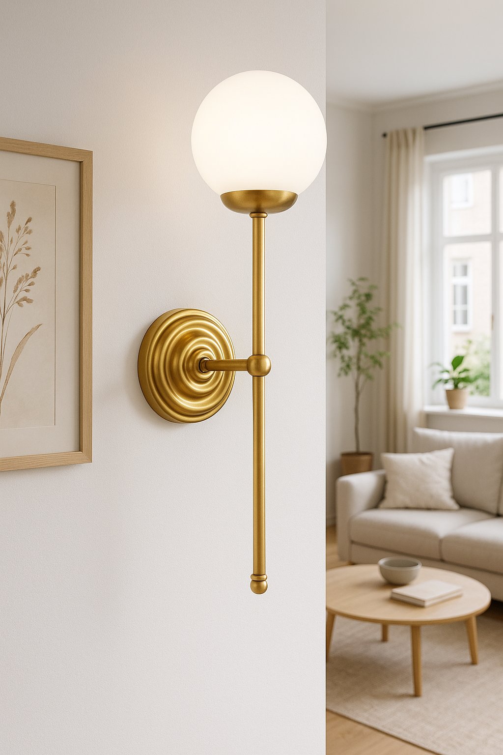 Kinkiet ścienny z mosiądzu ze szklanym kloszem - elegancja i styl do twojego salonu