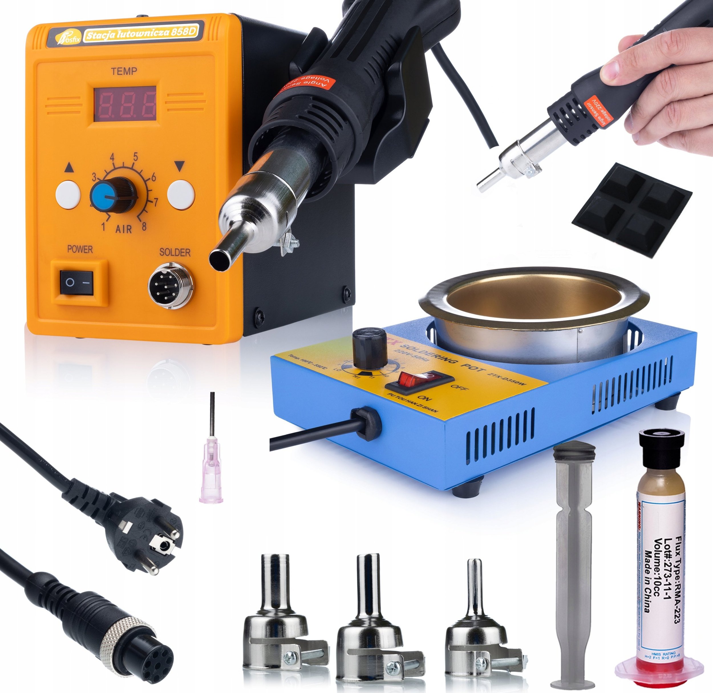 Rosfix PROFESJONALNA STACJA LUTOWNICZA HOT-AIR ROSFIX 858D + TYGIEL + FLUX RMA-223