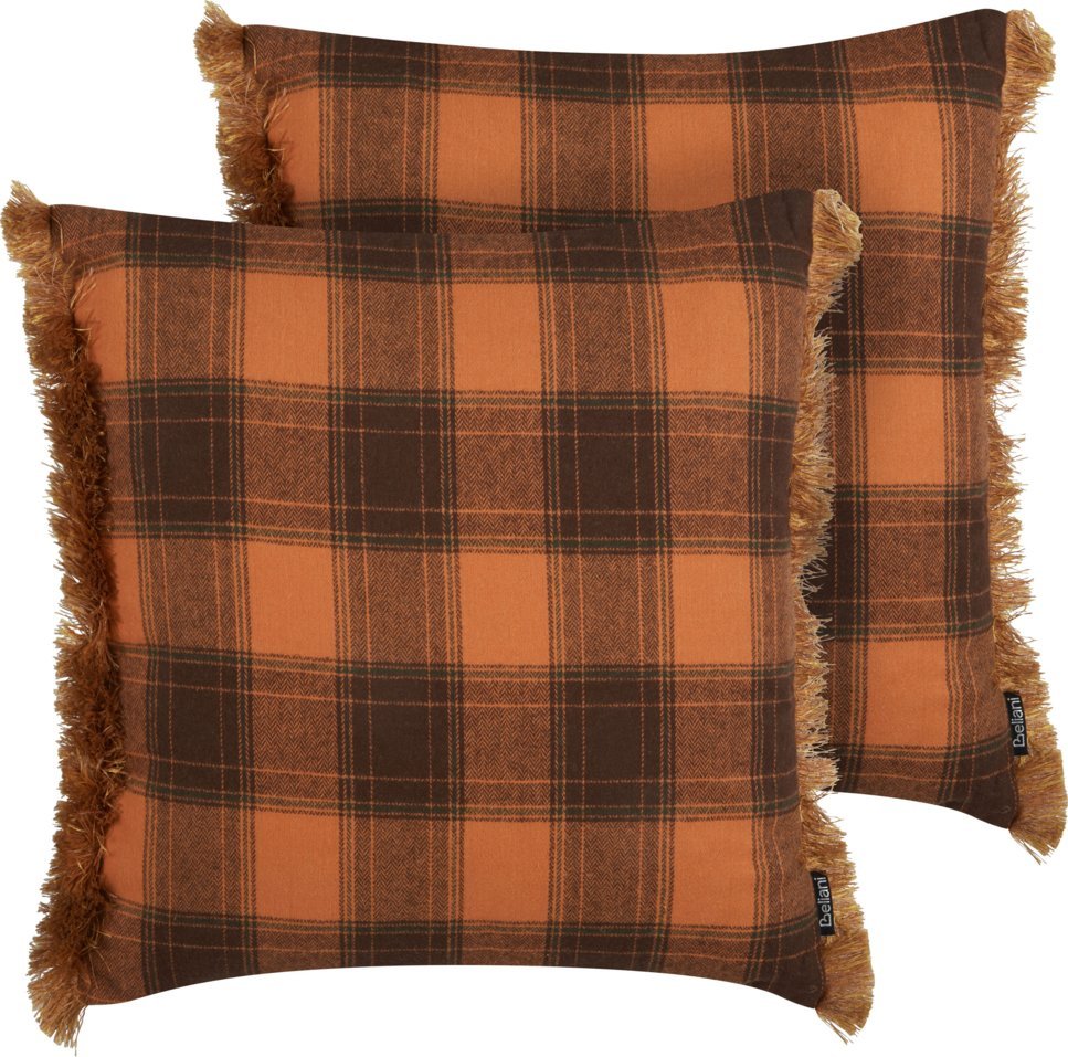 Beliani 2 poduszki dekoracyjne w kratę z frędzlami 45 x 45 cm pomarańczowa BARJA