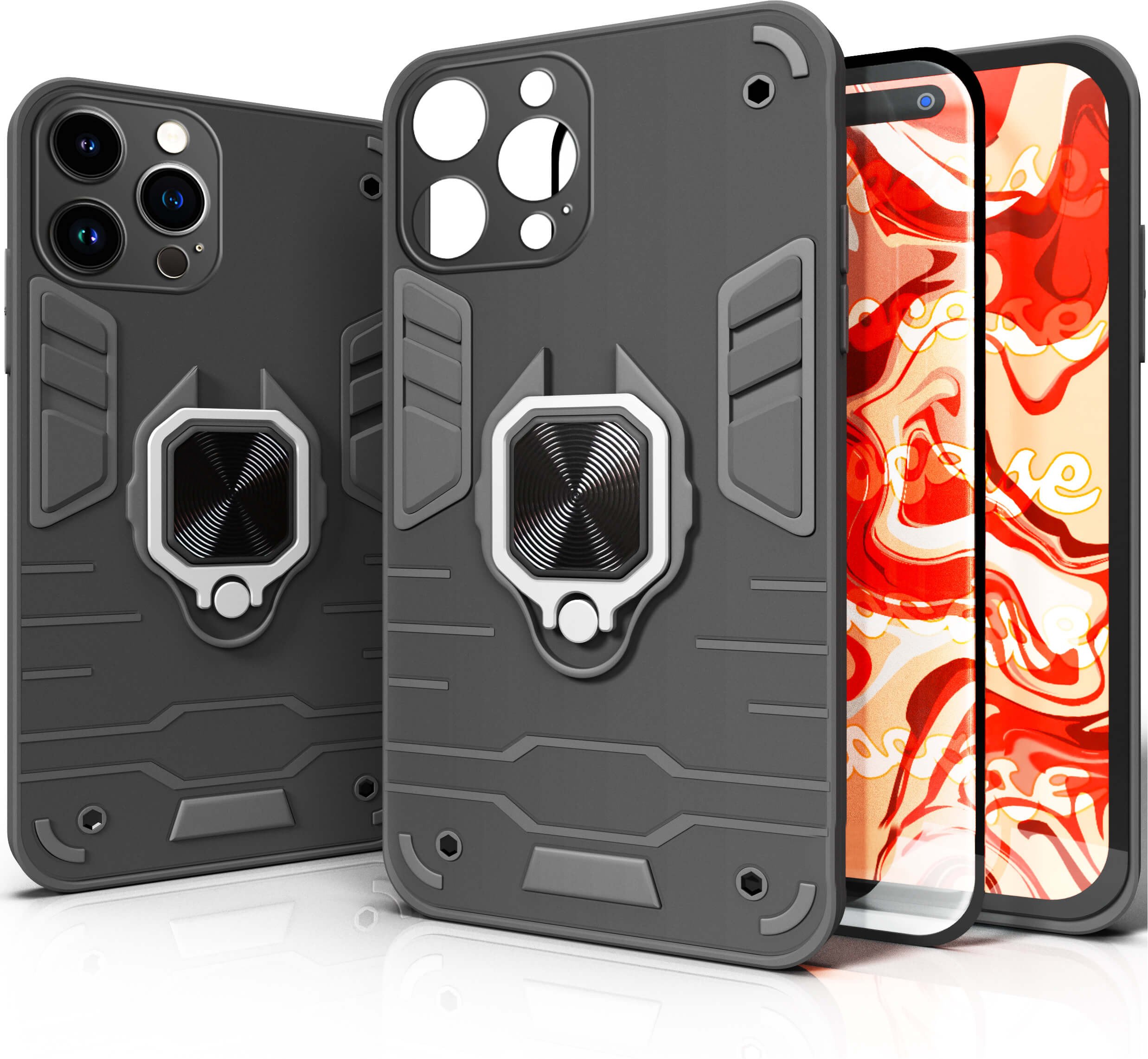 ETUI PANCERNE DO IPHONE 15 PRO CZARNE OBUDOWA ARMOR HOLDER RING CASE SZKŁO