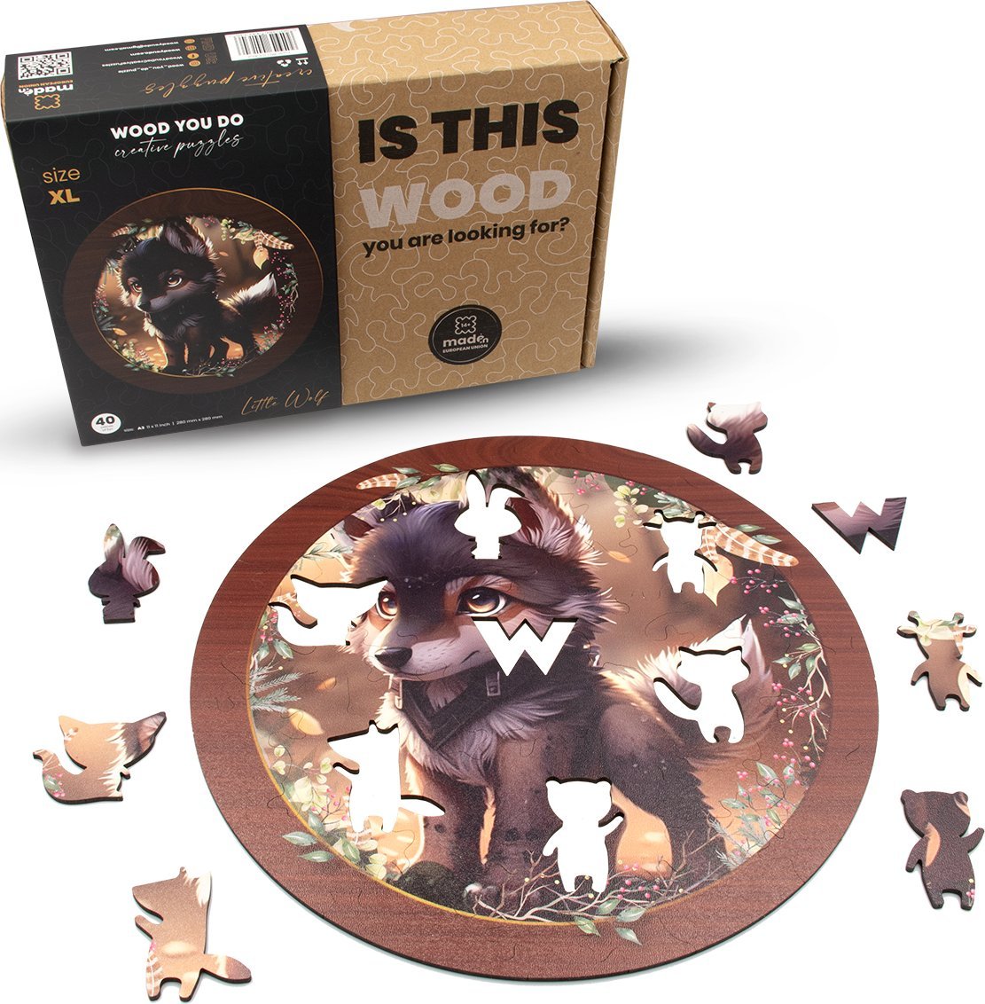 WOOD YOU DO Puzzle drewniane Wilczek | Wolf | 40 elementów | XL