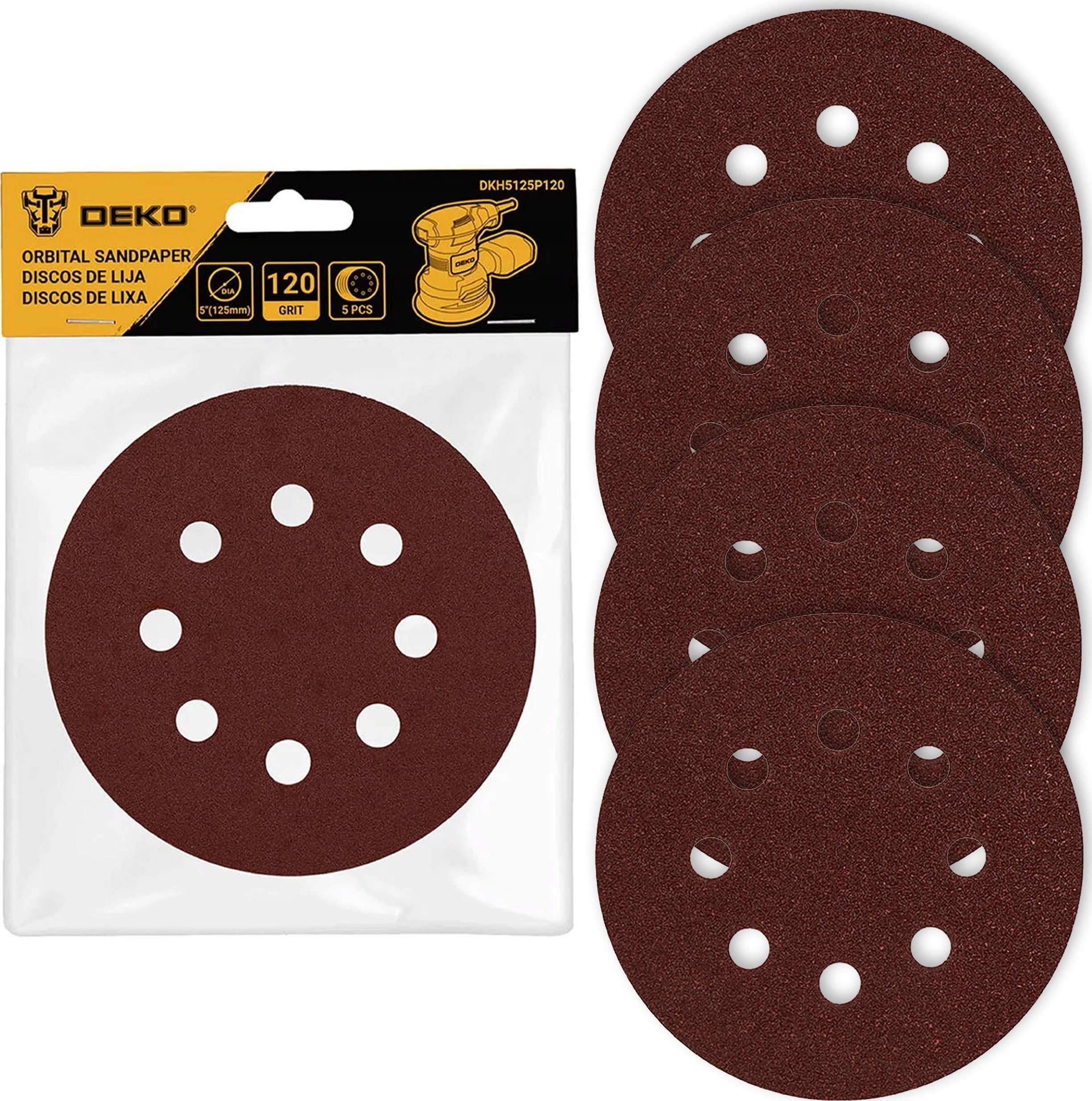 PAPIER ŚCIERNY KRĄŻEK ŚCIERNY DO SZLIFIERKI DEKO Z OTWORAMI P120 5 SZT.