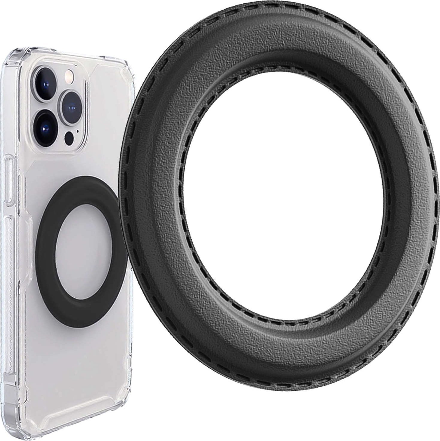 Alogy Blaszka magnetyczna do MagSafe naklejka Ring Pierścień Nakładka na Uchwyt Uniwersalna skórzana Alogy Magnetic czarna