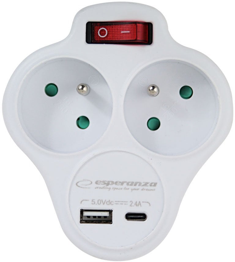 ELK311W Esperanza rozgałęźnik elektr. 2 gn. usb-c usb-a wł. biały