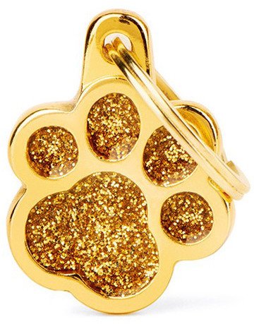 Zawieszka Adresówka Identyfikator z grawerem dla psa i kota łapka złota brokat mała