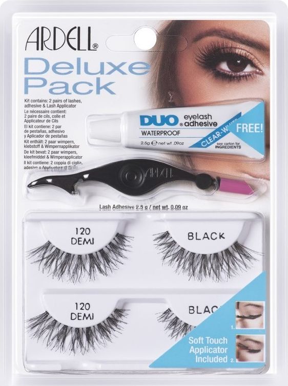 Ardell Zestaw Deluxe 120 Demi Black 2 pary sztucznych rzęs + klej do rzęs 2.5g + aplikator do rzęs