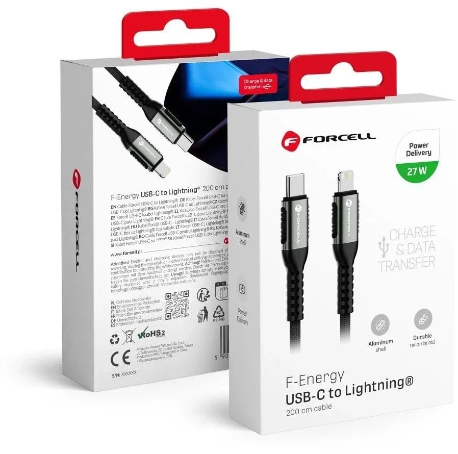 Kabel USB ForCell USB-C - Lightning 2 m Czarny