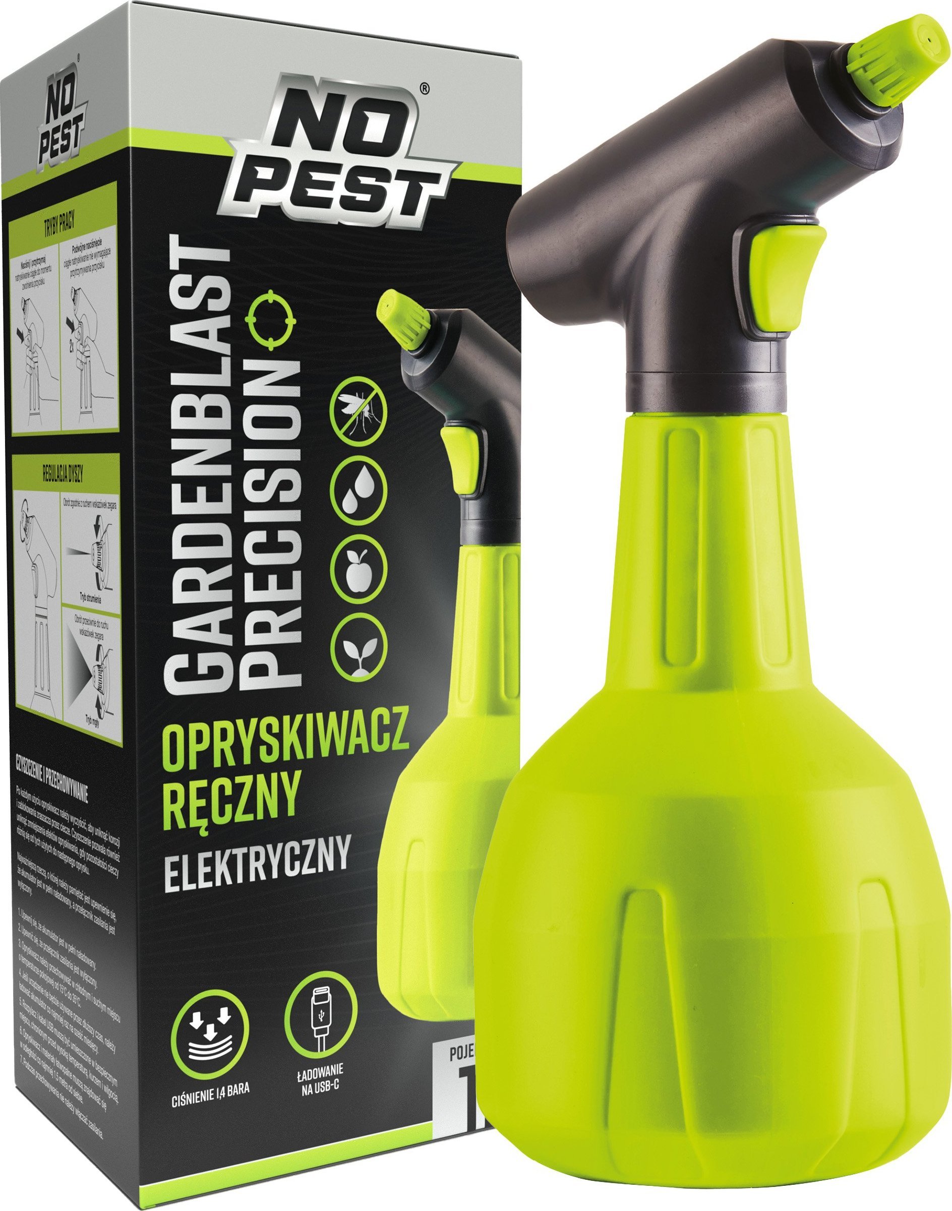 NO PEST Opryskiwacz Ręczny Elektryczny 1L Gardenblast Precision Automatyczny Spryskiwacz do Domu i Ogrodu