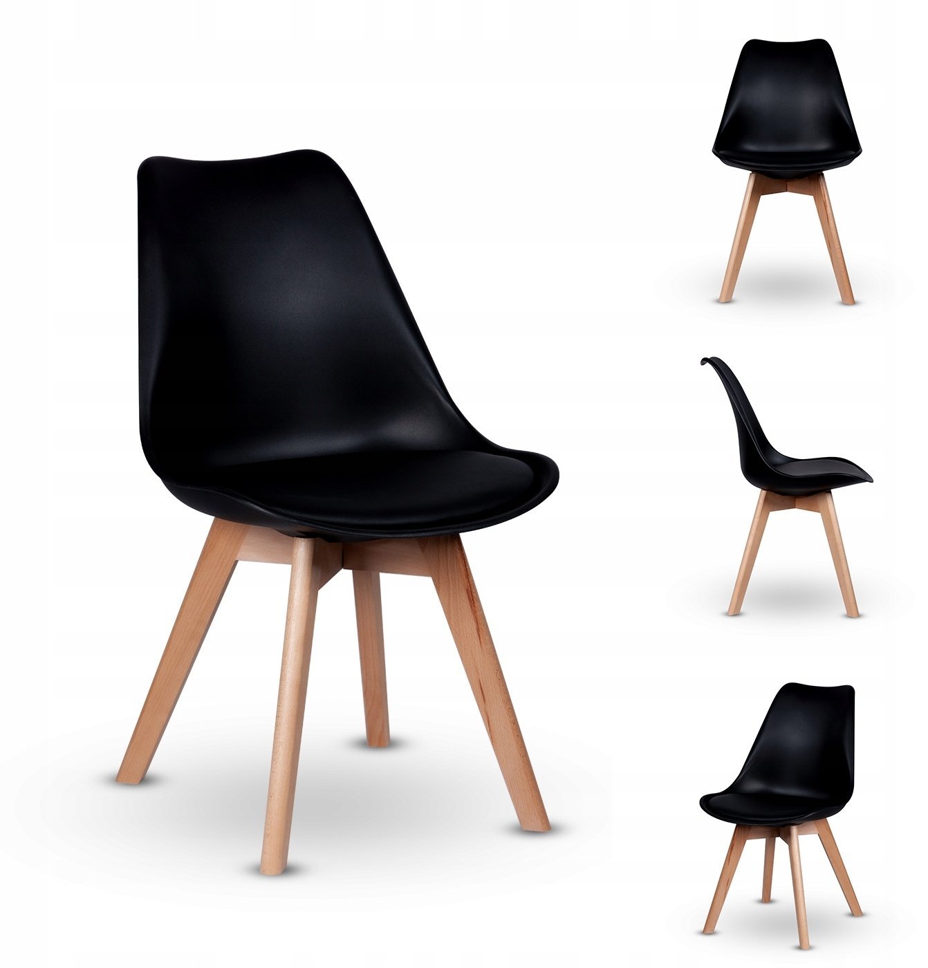 Krzesło Nowoczesne Wygodne DREWNIANE NOGI Czarne