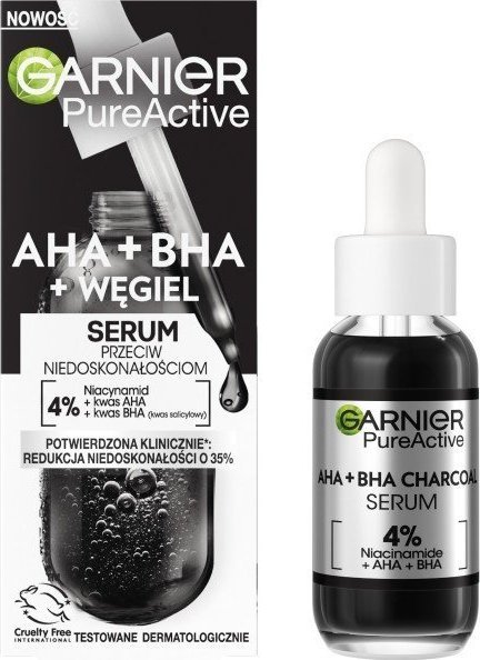 Garnier Pure Active Serum przeciw niedoskonałościom AHA + BHA + Węgiel 30ml