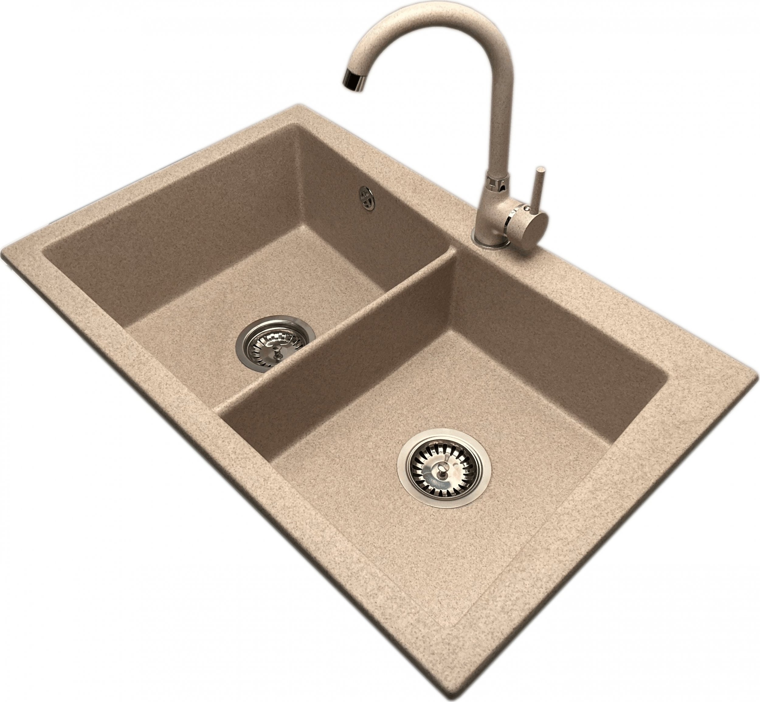 Zlewozmywak PREHNIT Zlewozmywak 2 komorowy EVOLUTION beż + bateria NOON