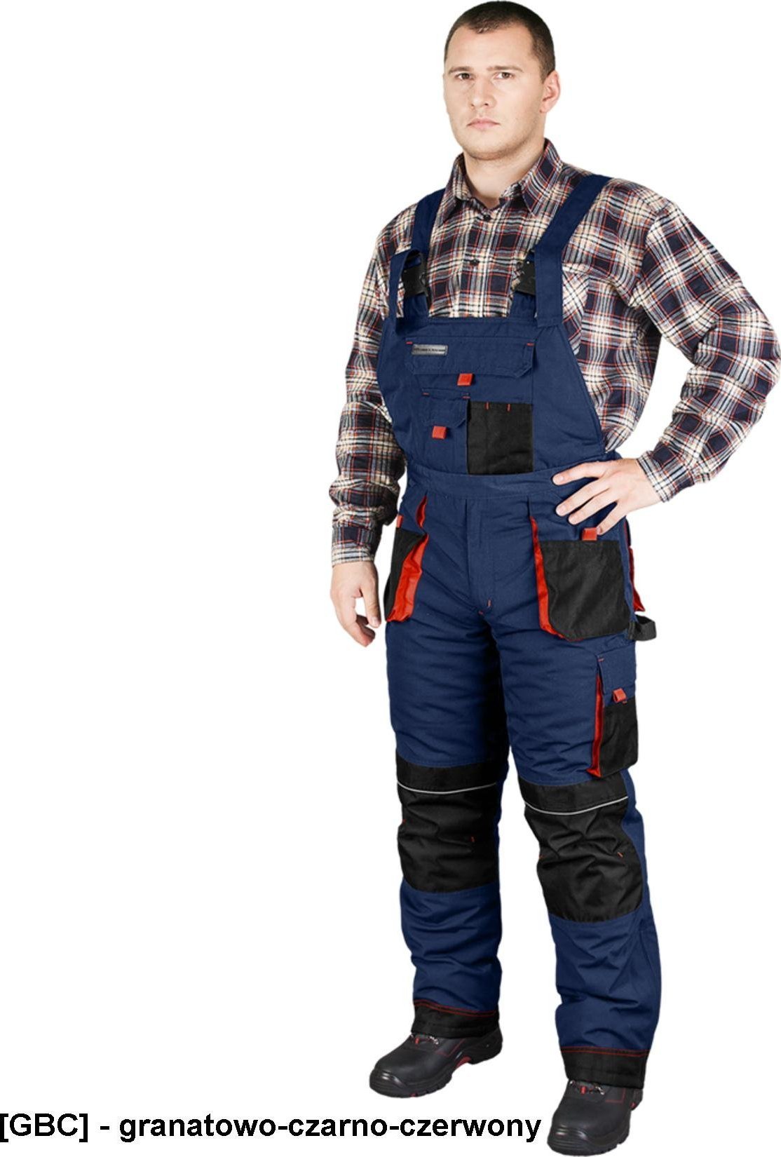 R.E.I.S. LHFMNWB - spodnie ochronne ogrodniczki ocieplane - granatowo-czarno-czerwony 2XL