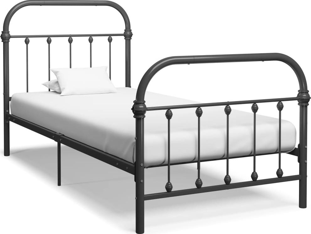 vidaXL Rama łóżka, szara, metalowa, 90 x 200 cm