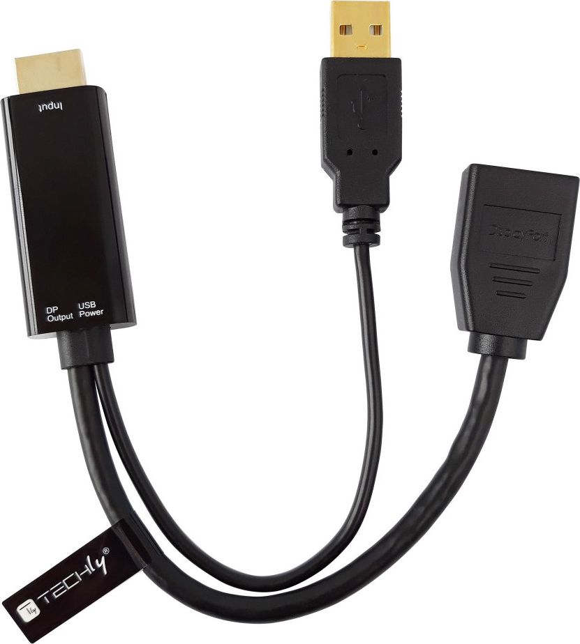 Adapter AV Techly HDMI - DisplayPort + USB-A czarny (ICOC HDMI-DP12A)