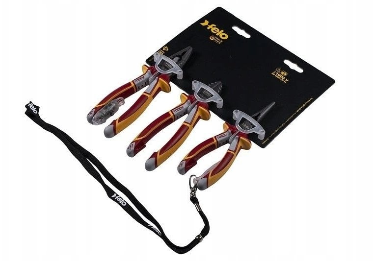 Zestaw narzędzi VDE: kombinerki 180mm, obcinaczki boczne 160mm, szczypce telefoniczne 170mm