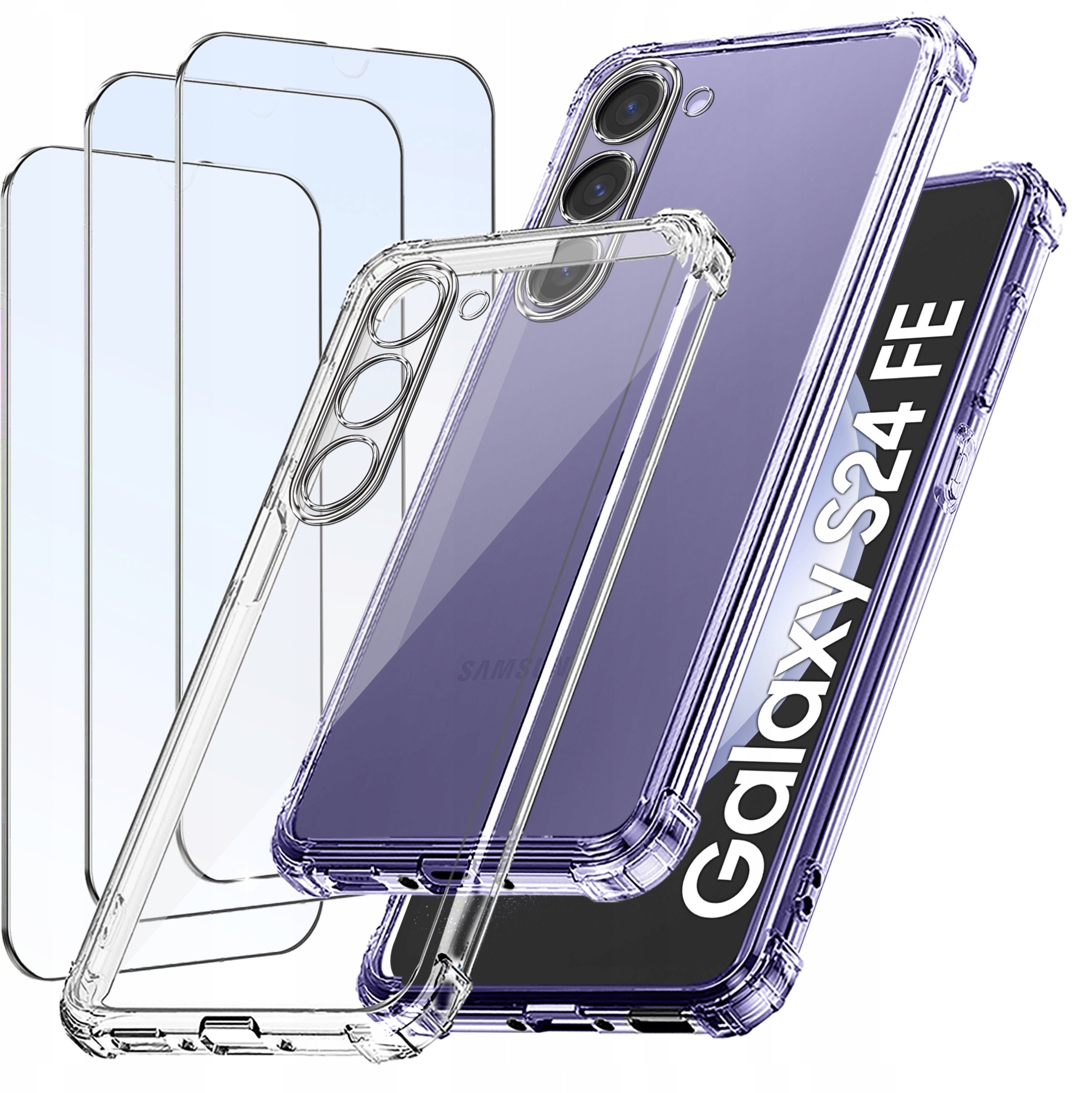 ZESTAW Etui do Samsung S24 FE ANTI-SHOCK CLEAR WZMACNIANE + 3 SZTUKI SZKŁO