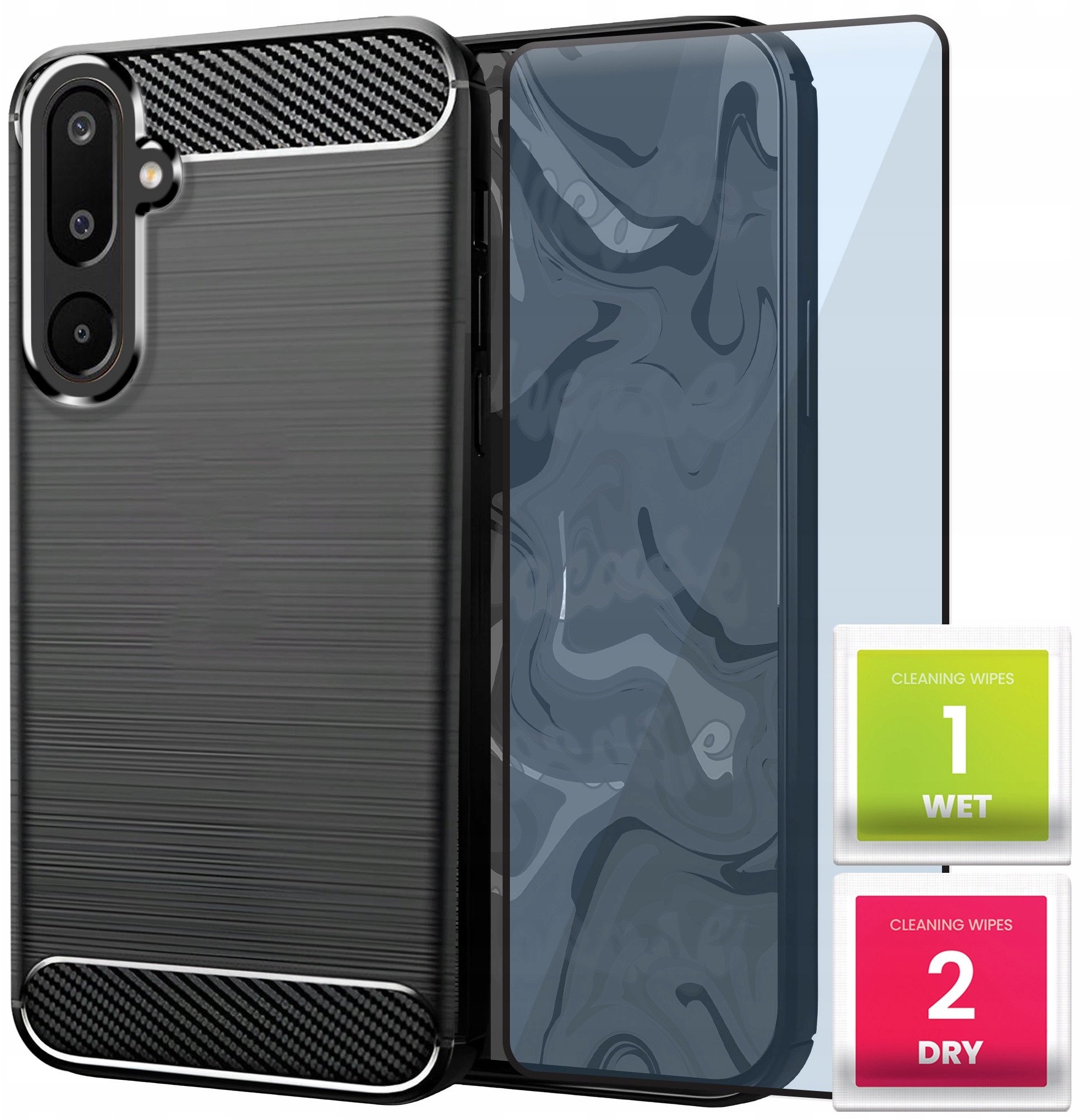 Etui do Samsung Galaxy M16 5G (Czarne, Karbon, Pancerne, Plecki) Szkło 9H