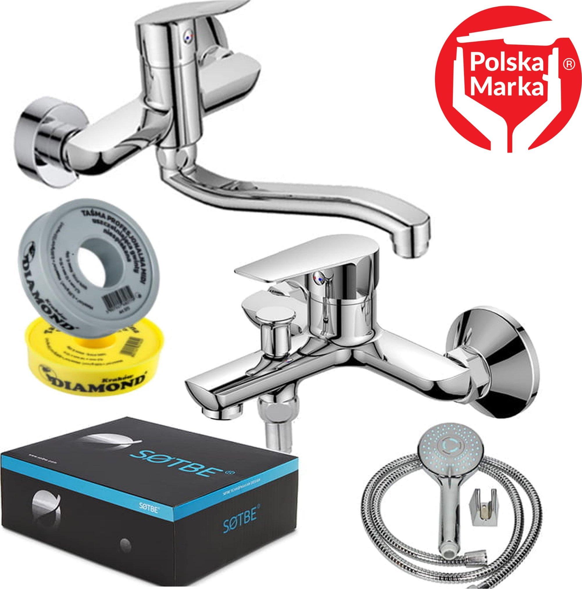 Sotbe SOTBE GAULA bateria wannowa ścienna + bateria umywalkowa ścienna