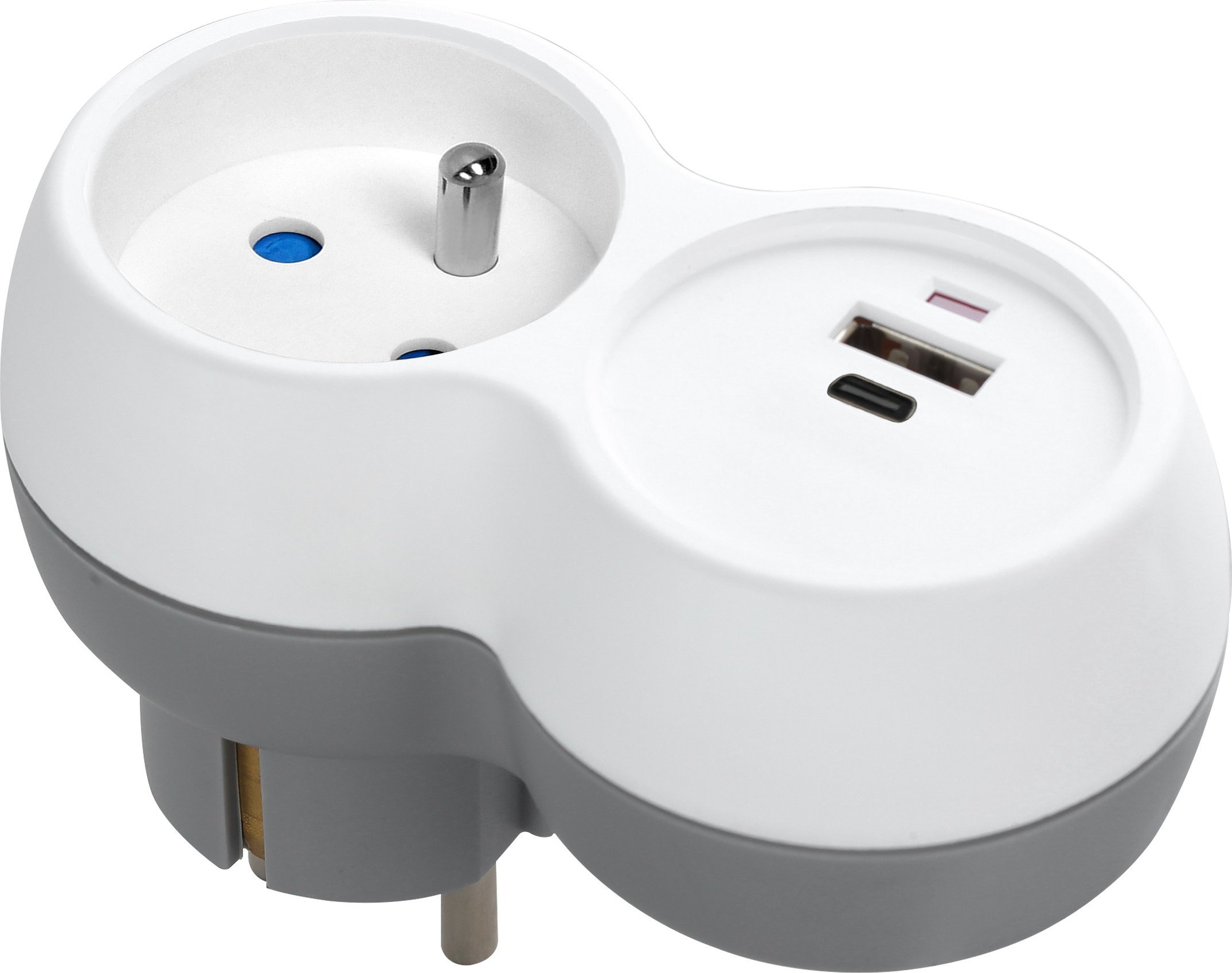Rozgałęźnik 2P+Z, USB-A+C, biało-szary