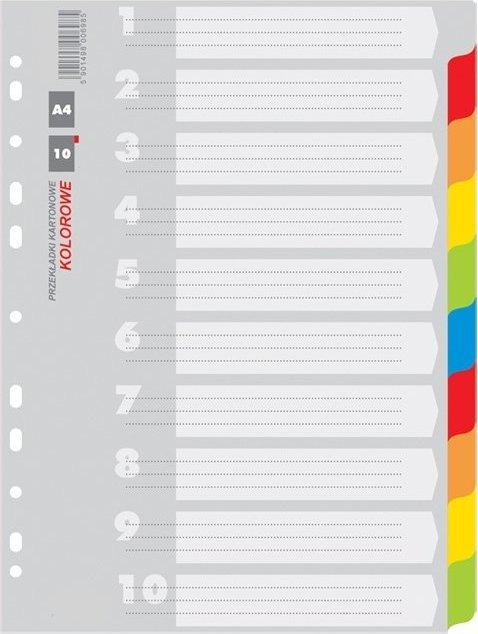 Office Products PRZEKŁADKI A4 KARTONOWE 1-10 BEZ NADRUKU KOLOROWE OFFICE PRODUCTS