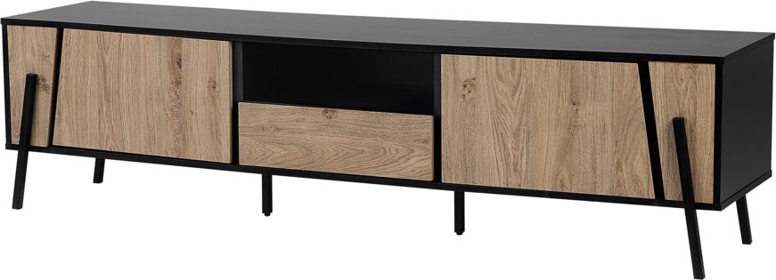 Beliani Szafka RTV jasne drewno z czarnym BLACKPOOL