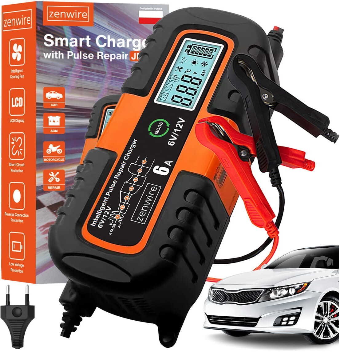 Zenwire Ładowarka Prostownik Akumulatorowy Samochodowy z Funkcją Naprawy AGM 6V 12V JMD-6S