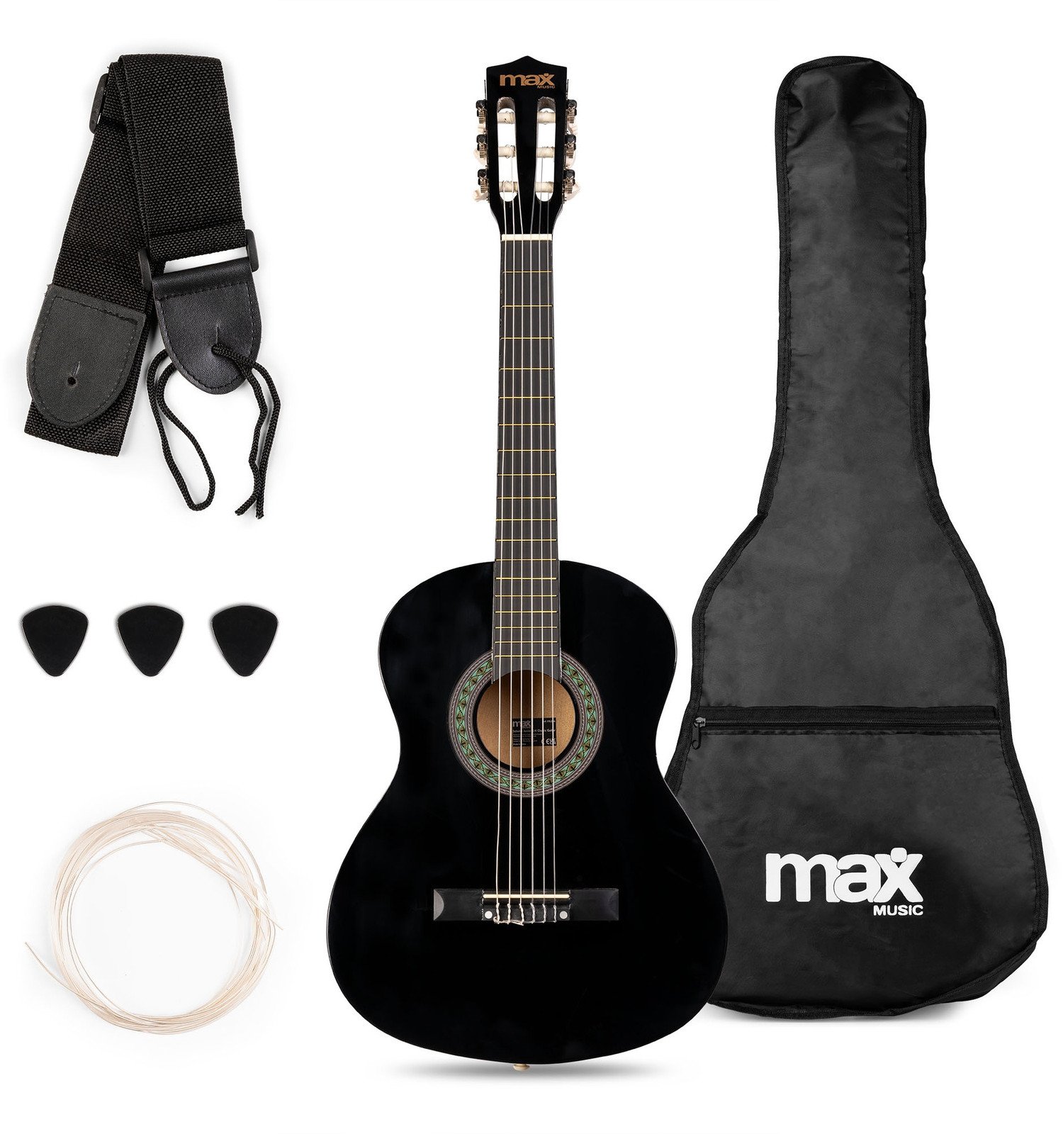 Gitara klasyczna 3/4 dla dziecka młodzieżowa SoloArt Max czarna+ akcesoria one size