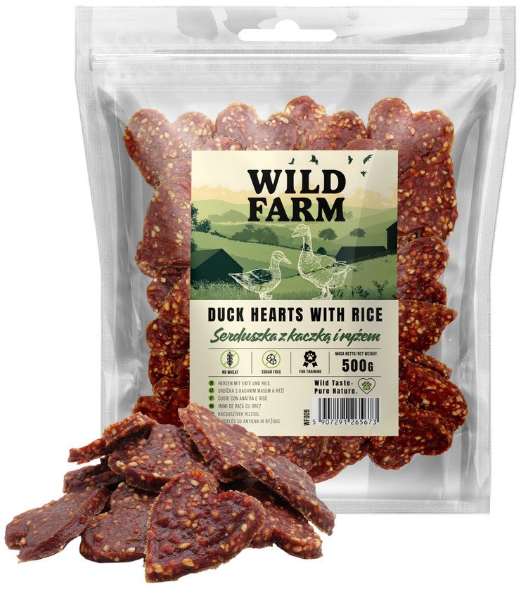 WILD FARM Serduszka z kaczką i ryżem 500g przysmak dla psa