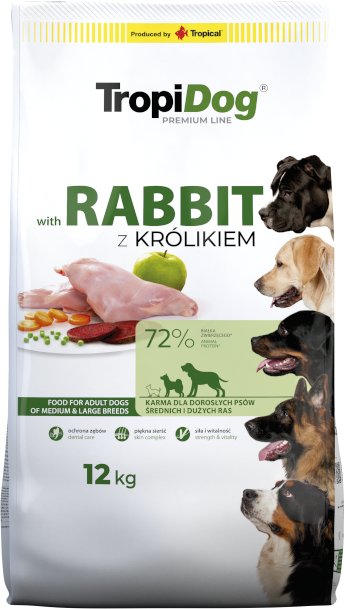 TROPIDOG Premium Adult medium & large breeds bogaty w królika i ryż 12kg