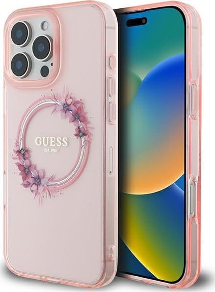 Guess GUHMP16XHFWFCP iPhone 16 Pro Max 6.9" różowy/pink hardcase IML Flowers Wreath MagSafe