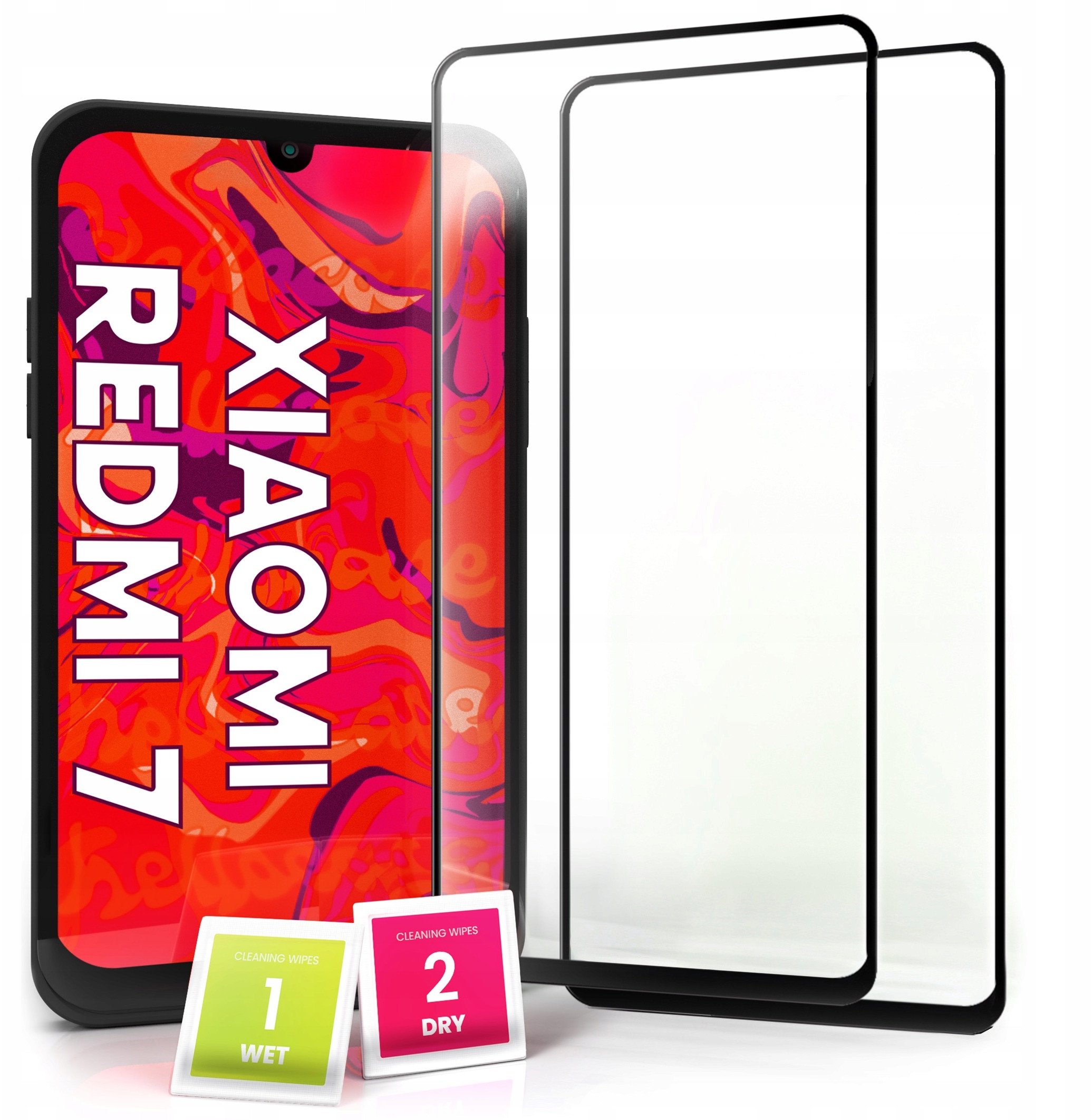 2-PAK Szkło Hartowane do Xiaomi Redmi 7 Ochronne Pełne Na cały ekran 5D 9H