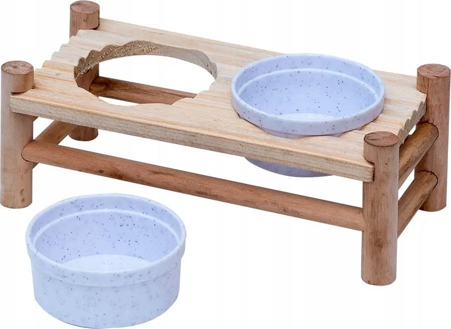 Trixie Stojak z miskami dla gryzoni i królika, drewno/plastik, 24x10x8,5cm/2x150ml