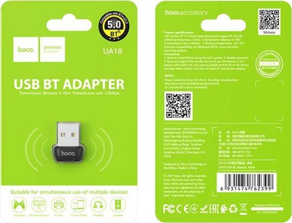 Adapter USB Hoco HOCO Adapter - UA18 USB bluetooth czarny
