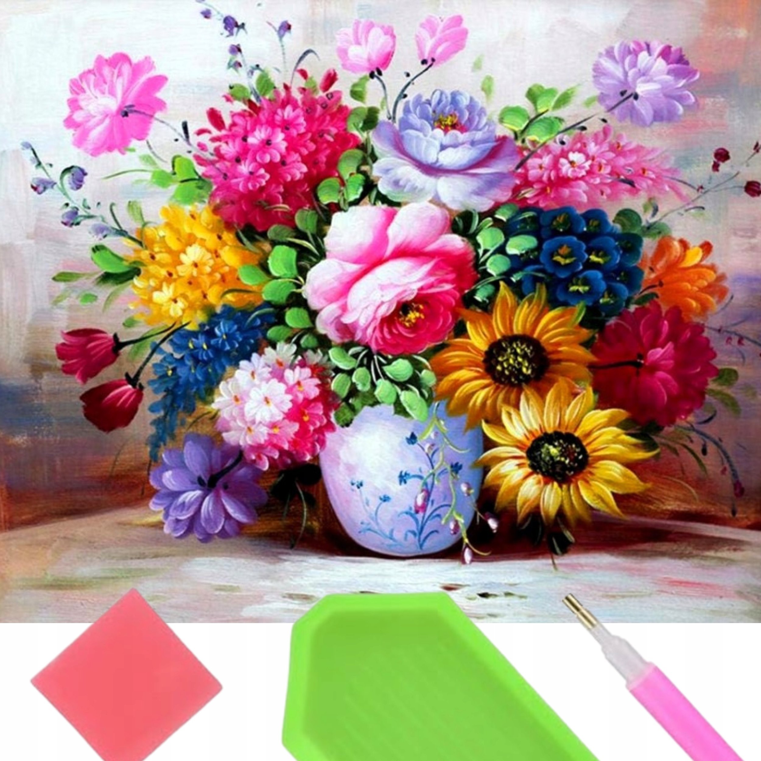 Norimpex Diamentowa mozaika Bukiet kolorowych kwiatów w wazonie 30x40cm 2000580