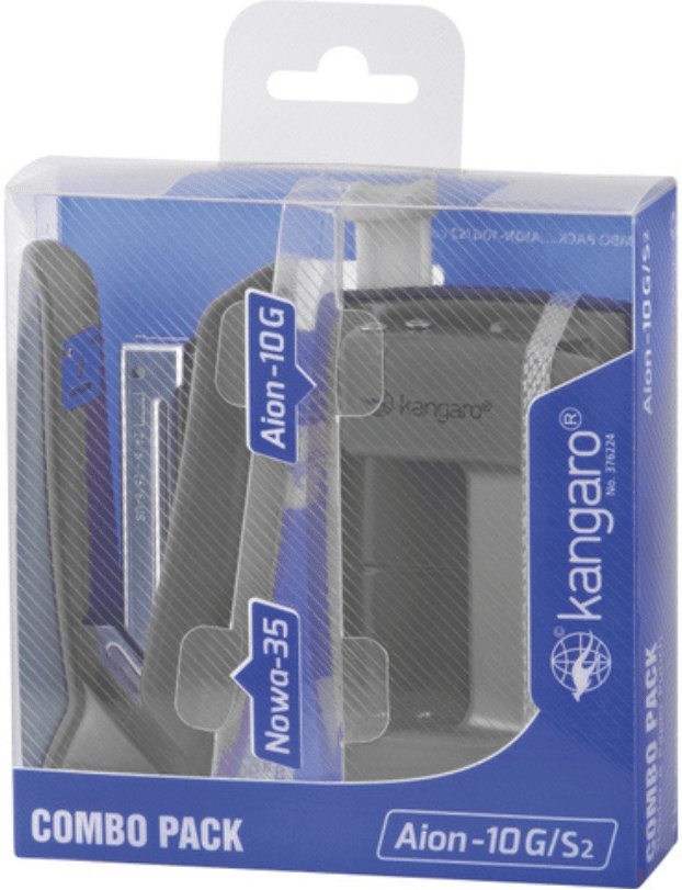 Zestaw zszywacz Nowa-35 + dziurkacz Aion-10G, pudełko z zawieszką, metaliczny szary