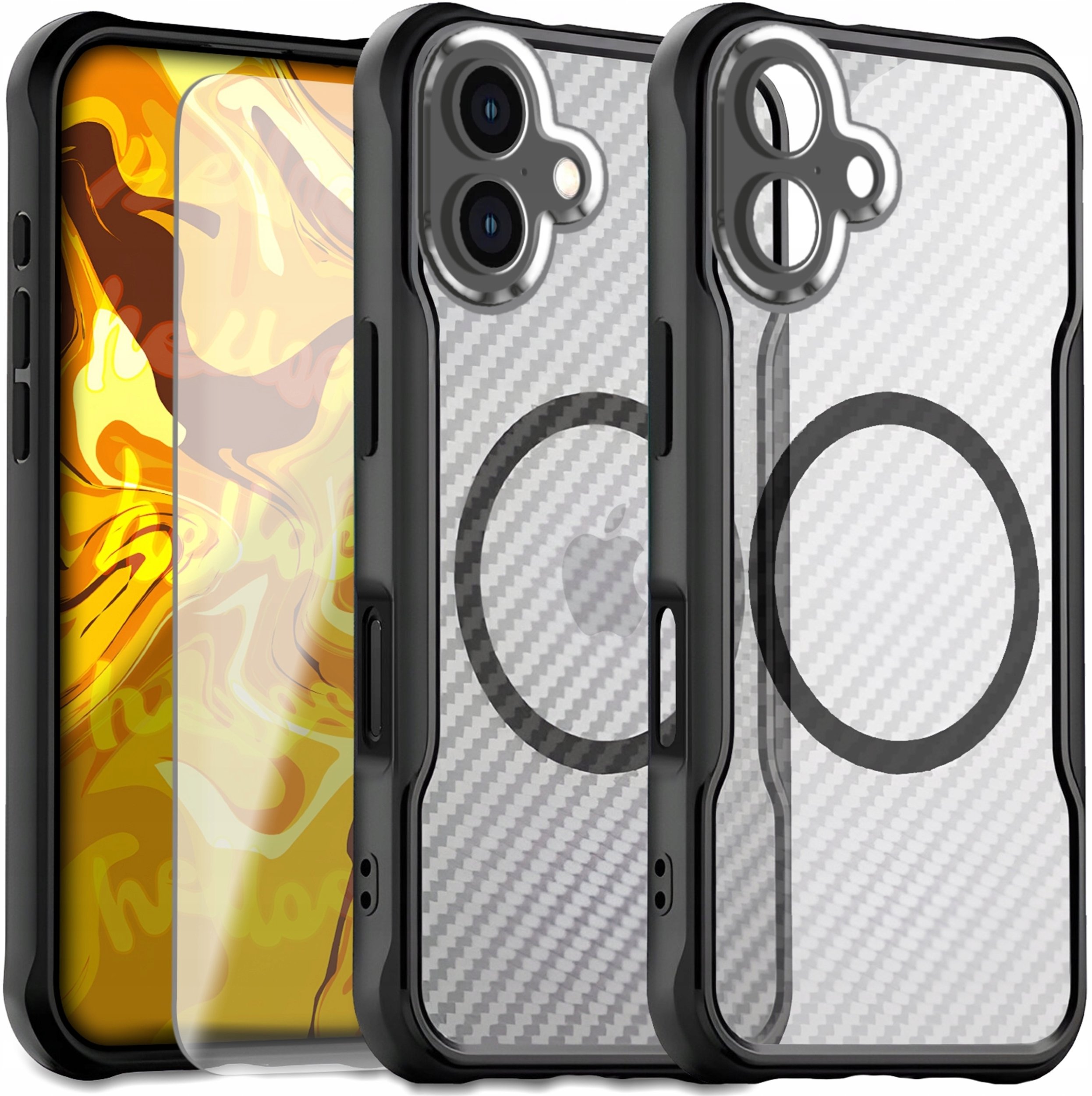 Hello Case Etui Pancerne do Apple iPhone 17 (Do Magsafe, Węglowy, Czarny, Case) Szkło