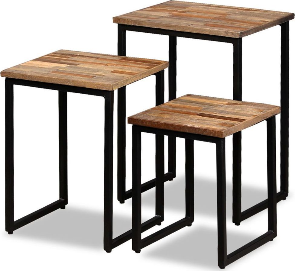 vidaXL Zestaw 3 stolików wsuwanych pod siebie, odzyskane drewno tekowe