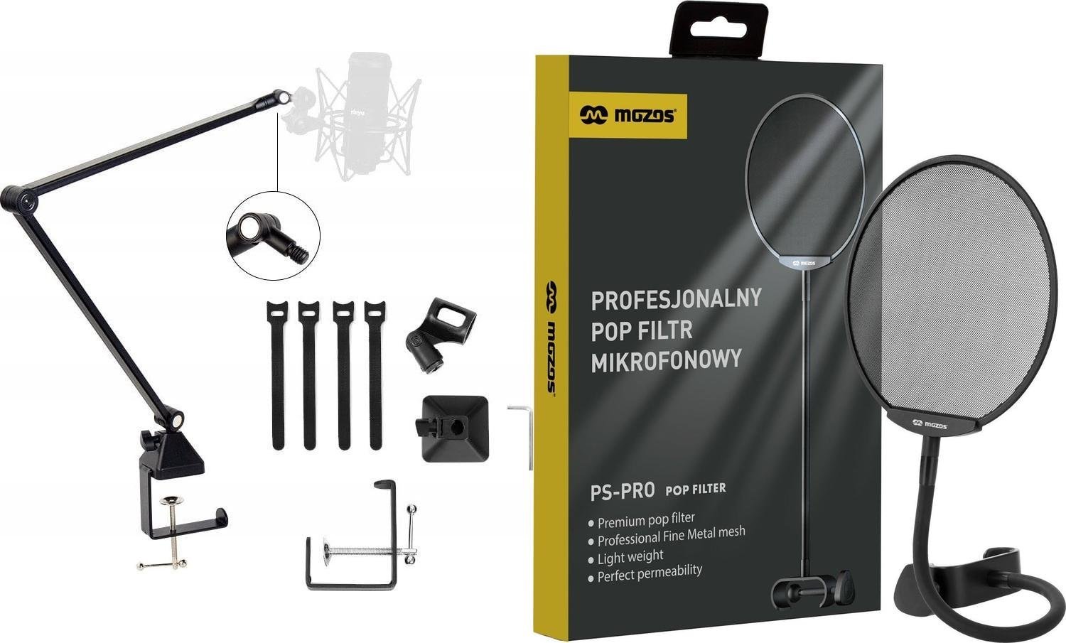 Mozos Mozos Statyw biurkowy na mikrofon czarny SB42 + Popfiltr mikrofonowy PS-PRO