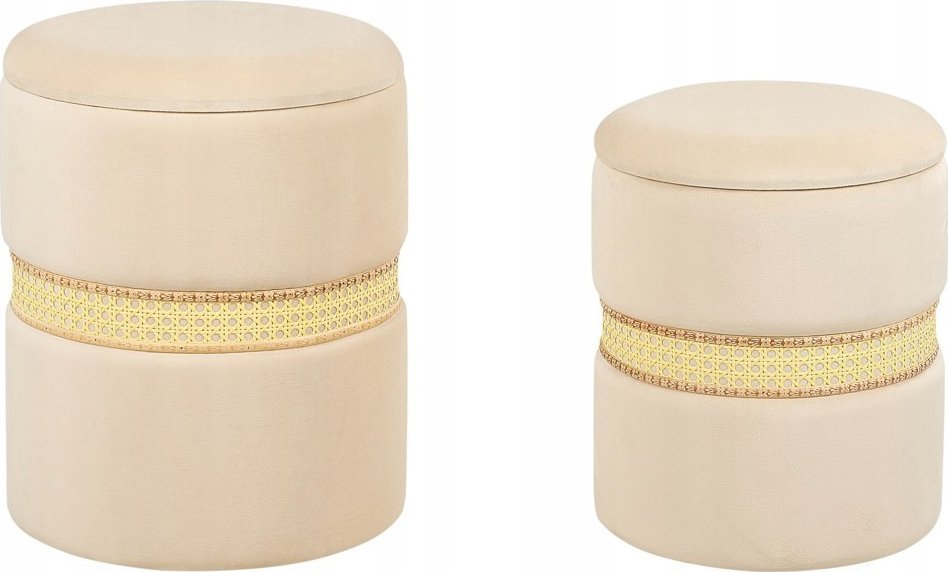 Beliani Zestaw 2 welurowych pufów ze schowkiem beżowy MEDFORD