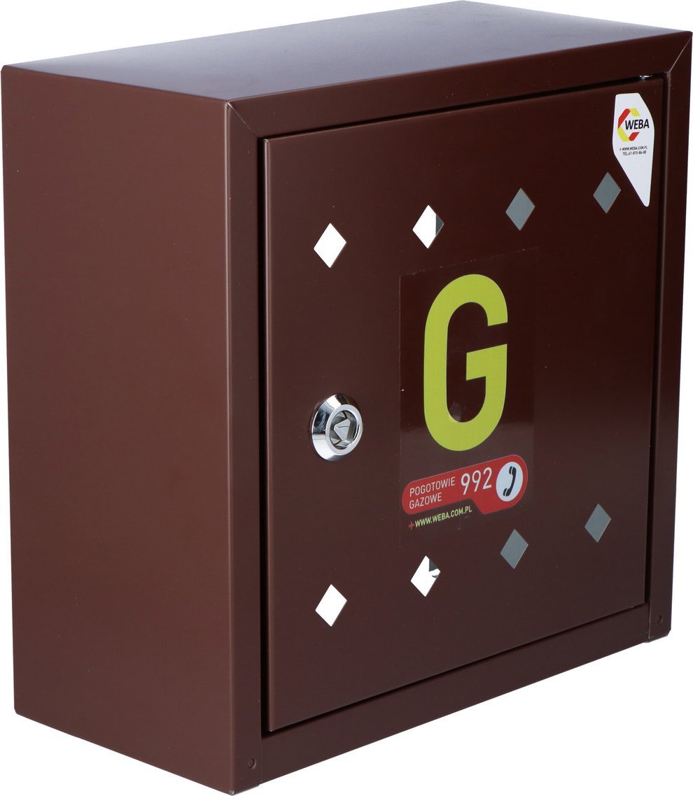 Weba Skrzynka gazowa na zawór, 300x300x150, metalowa, naścienna - brązowa
