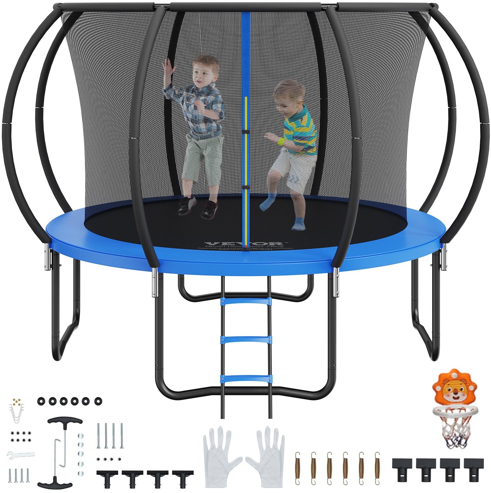 Trampolina ogrodowa 376 cm siatka, drabinka, dla dzieci, solidna konstrukcja