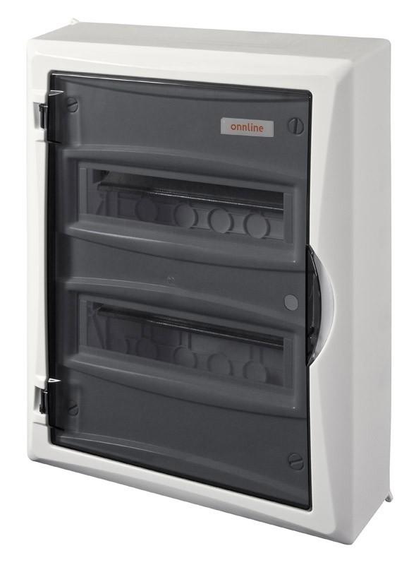 Onnline Rozdzielnia natynkowa liczba modułów 24 IP 40 zaciski N+PE szyba dymna transparentna 2505-11