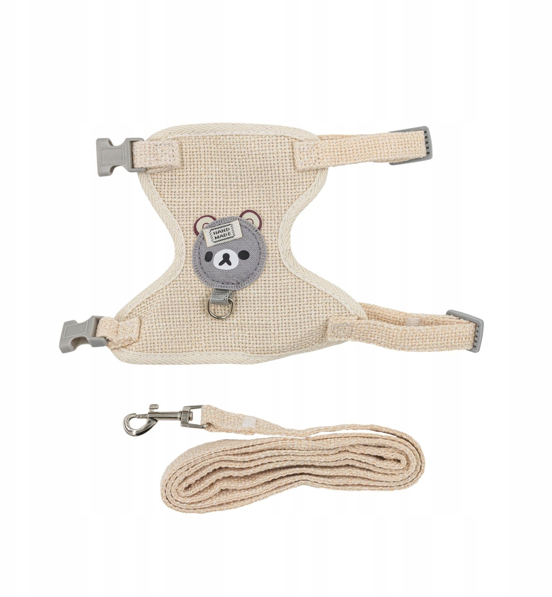 Zestaw, szelki+smycz, dla psa/kota, kremowy biały, poliester/bawełna, dł. smyczy 1,2m, rozmiar S