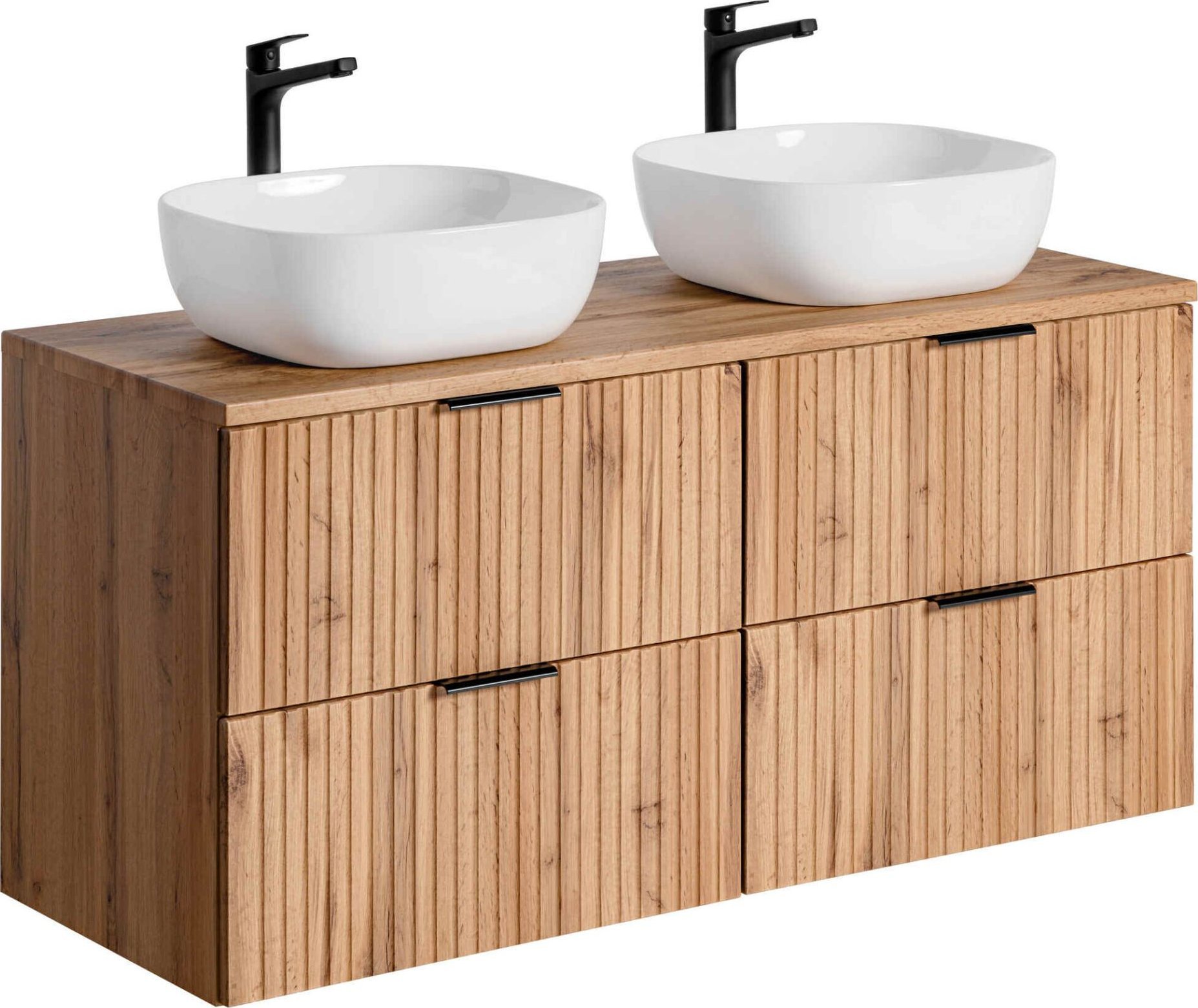 Comad Szafka wisząca z blatem i umywalkami, Adel, 120x46x57 cm, dąb wotan, mat