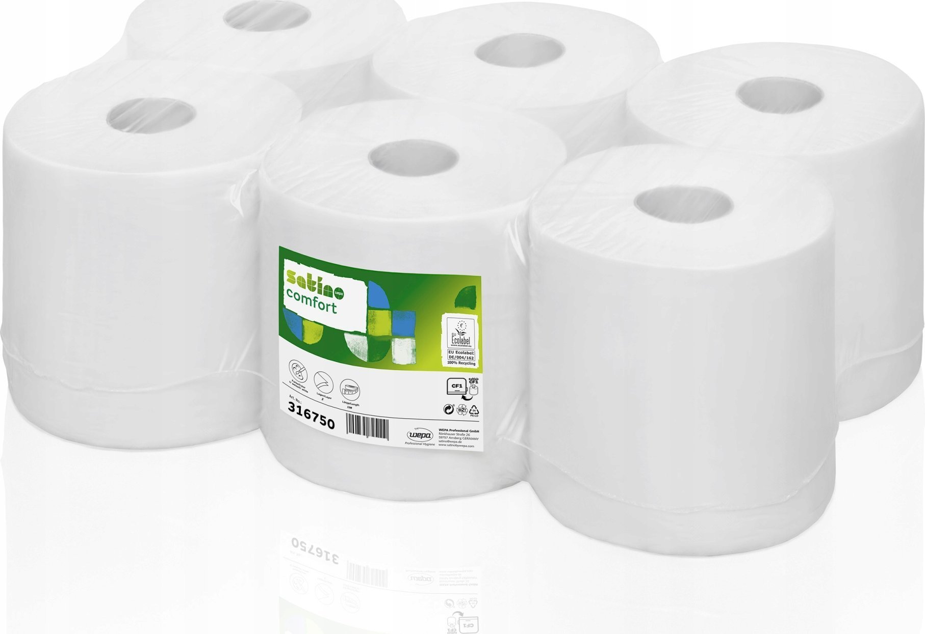 Satino Comfort white, 2-ply, 6 x 138 m, Satino